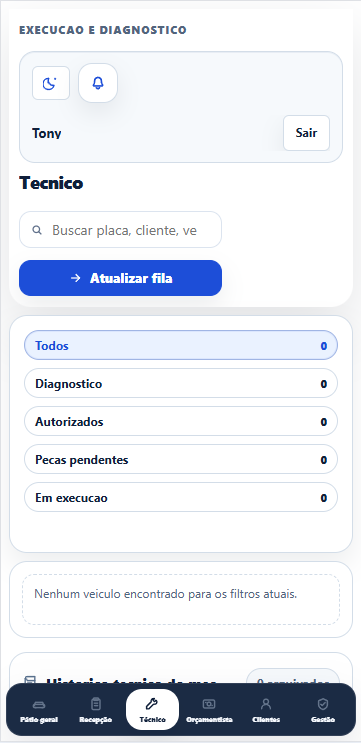 Tela mobile do PatioZ
